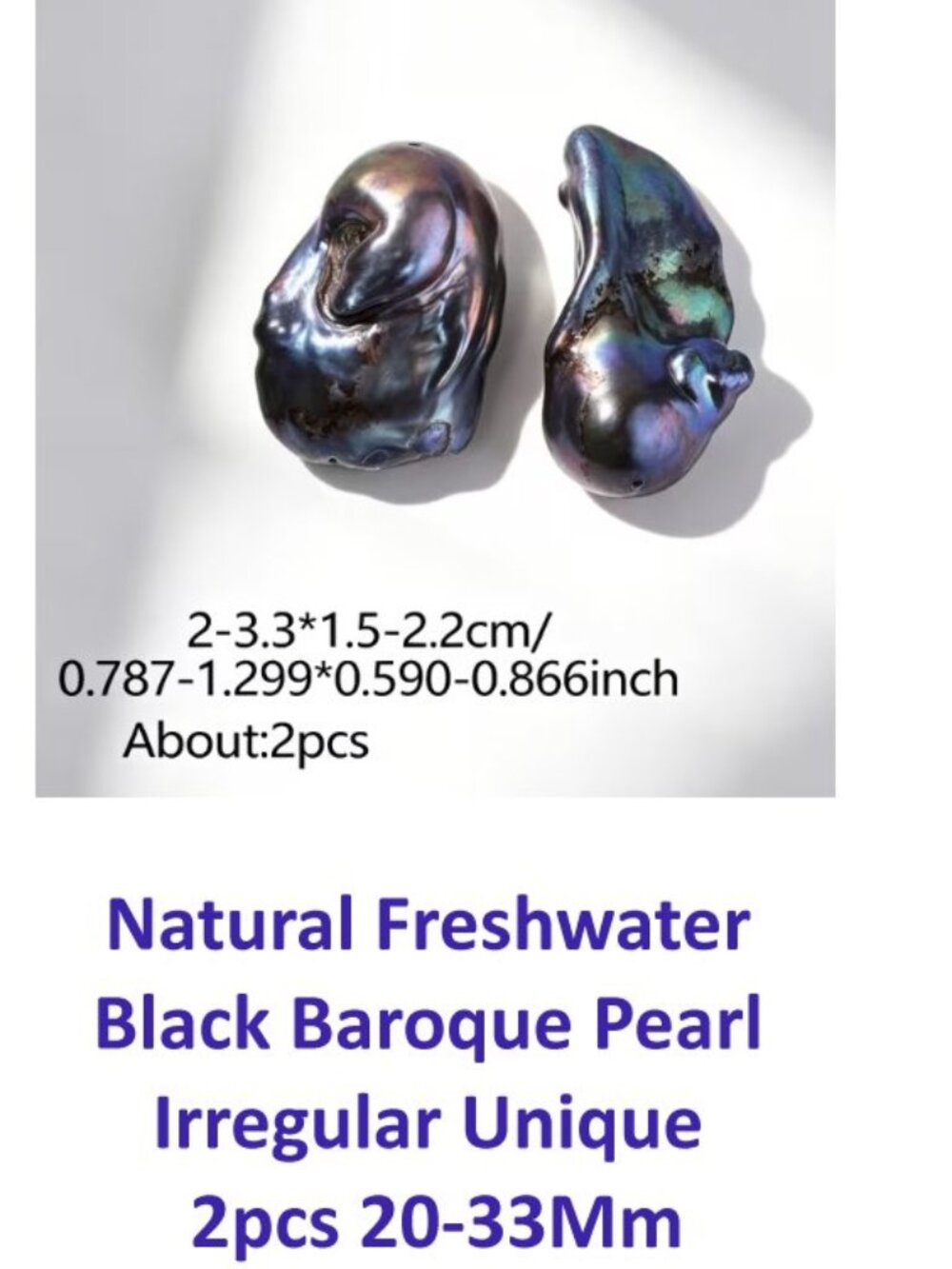 Natural Freshwater Black Baroque Pearl Irregular Unique 2pcs 20-33Mm